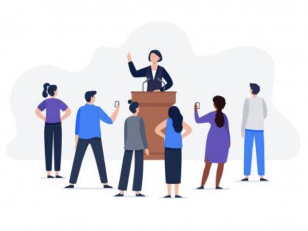 Stock photo vector image of a female politician giving a speech