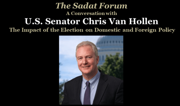 Image of Van Hollen and title of talk